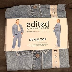 Edited by Remi Bader Denim Top Womens 1X Button Closure Midweight Denim Fabric